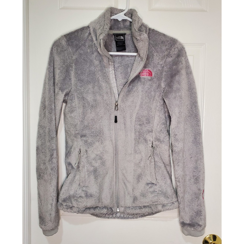 The North Face Women’s XS Gray Osito Full Zip Fleece Jacket Pink Logo Soft